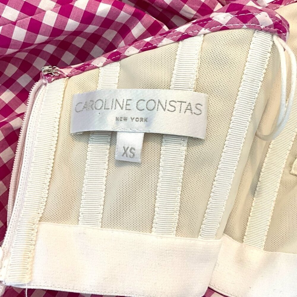 Caroline Constas Pink Gingham Plaid Gabriella Blouse Size XS Off Shoulders - Picture 9 of 11